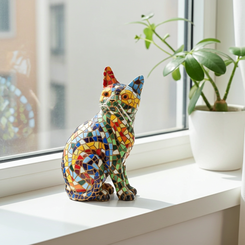 Gaudí Style Mosaic Sitting Cat Statue – Barcino