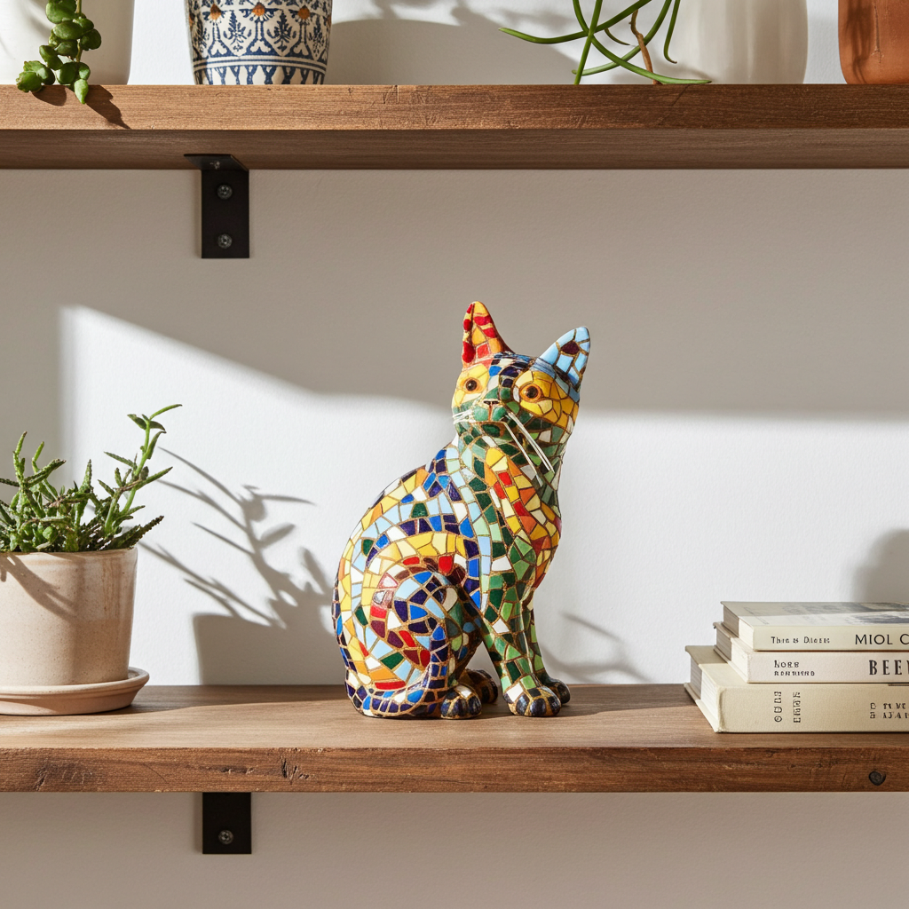 Gaudí Style Mosaic Sitting Cat Statue – Barcino