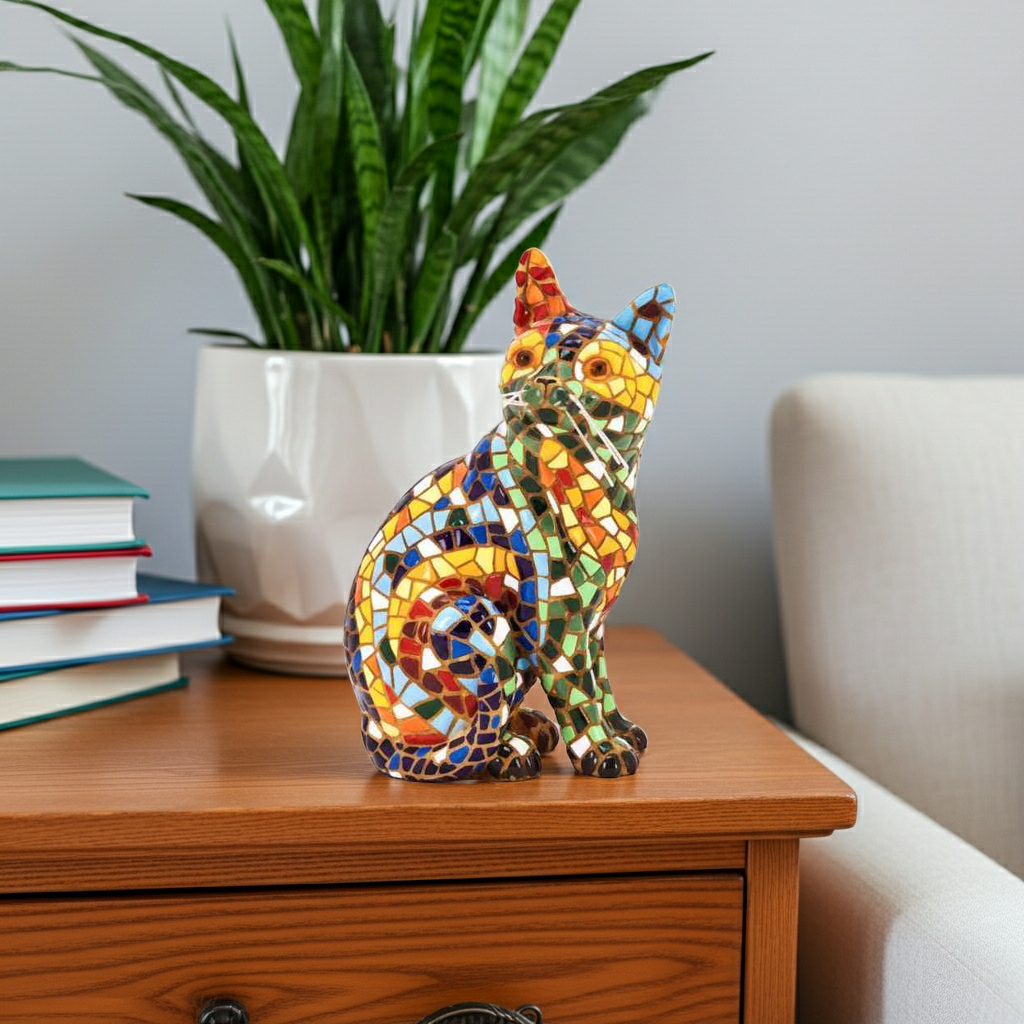 Gaudí Style Mosaic Sitting Cat Statue – Barcino