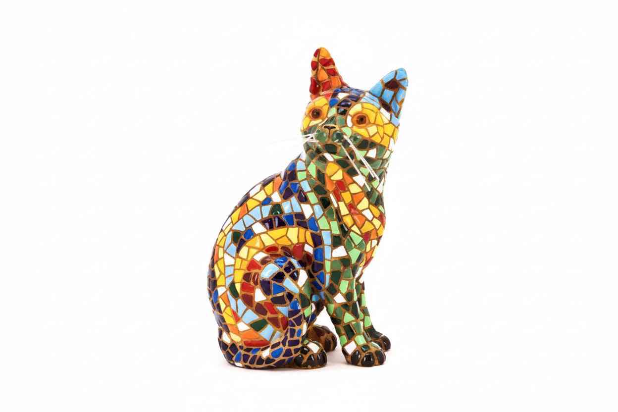 Gaudí Style Mosaic Sitting Cat Statue – Barcino