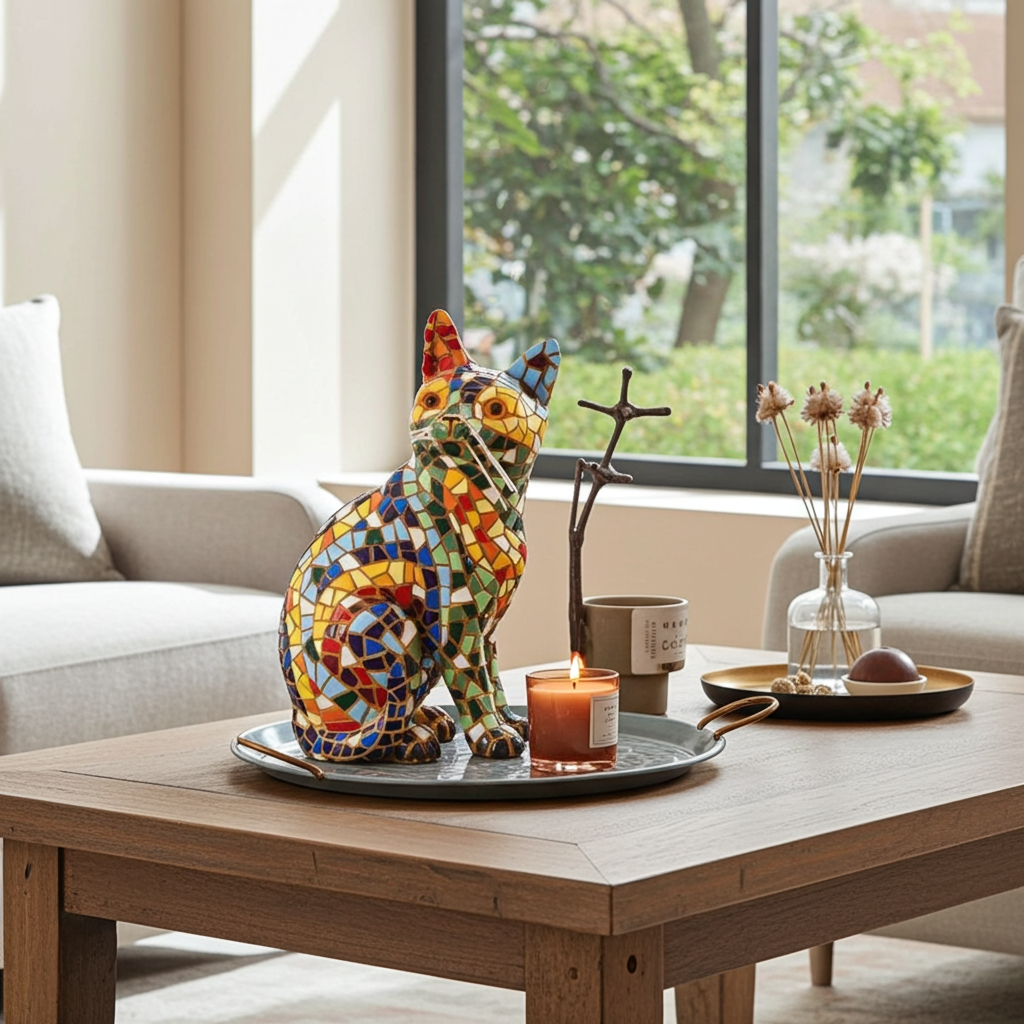 Gaudí Style Mosaic Sitting Cat Statue – Barcino